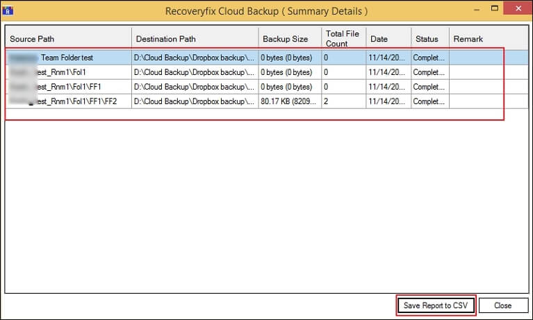 Save backup report